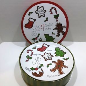 Set Of 4 Festive Christmas Cocktail or Cookie Plates 8" Holiday Desserts